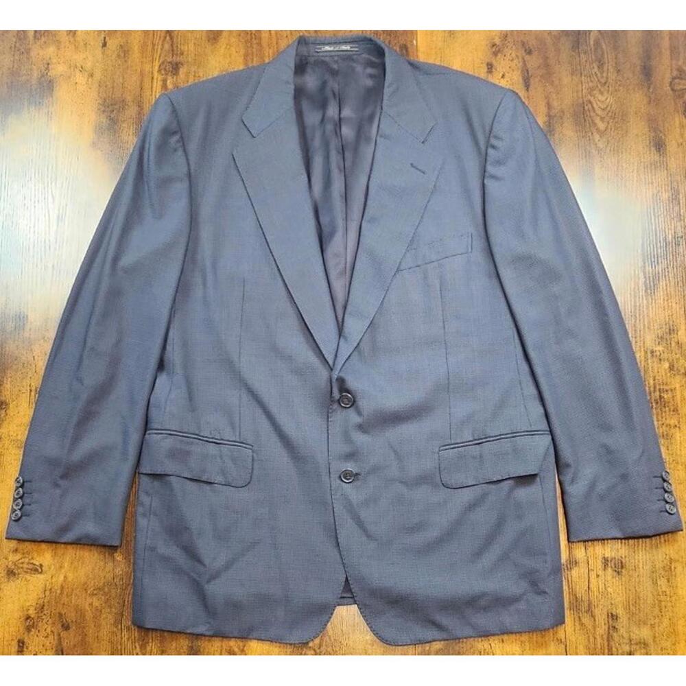 Ermengildo Zegna Blue Micro Houndstooth Blazer Sport Coat Men's Wool 46R